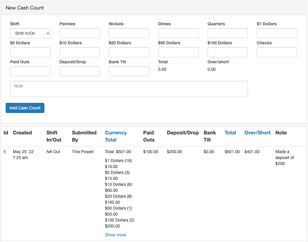 Hotel Cash Counts Software