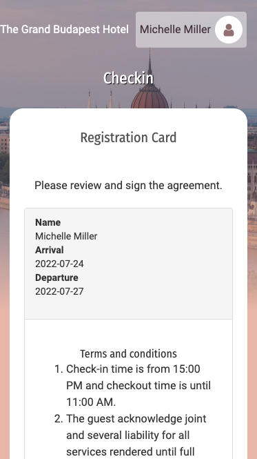 Digital Signature for hotel guest mobile messaging