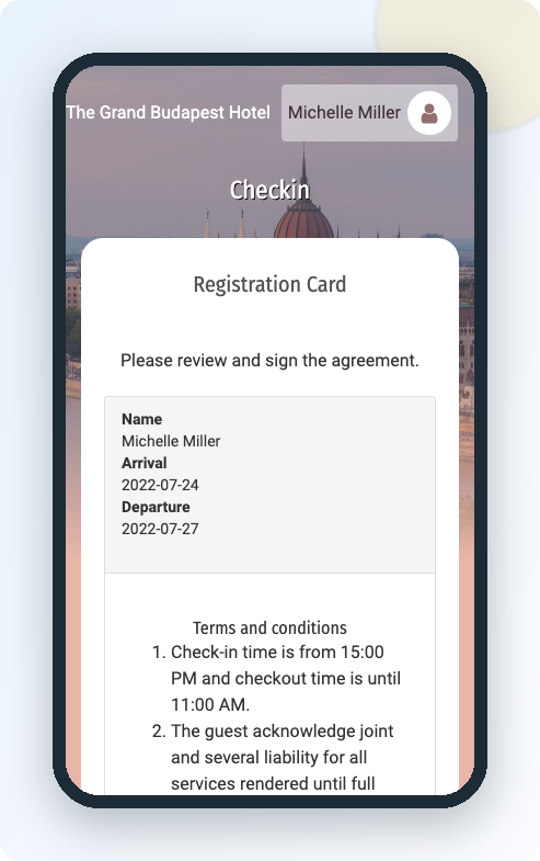 Electronic signature on a hotel credit card authorization form