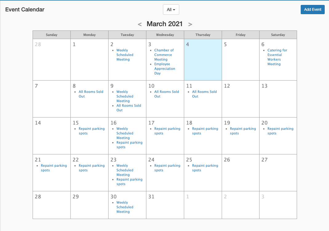Hotel Events Calendar