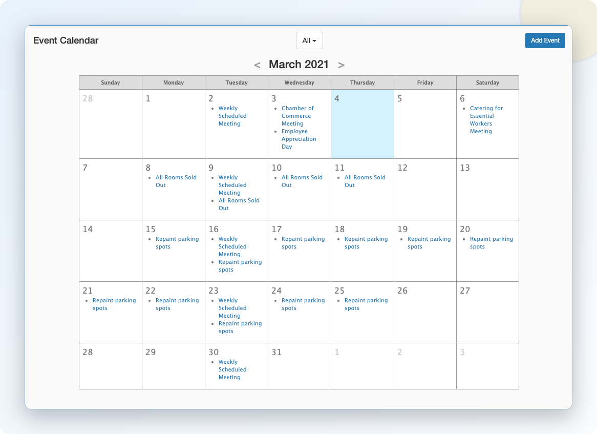 Hotel Events Calendar