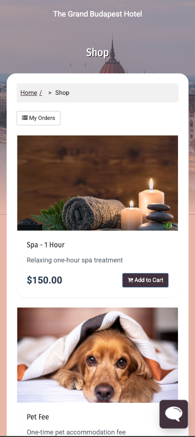 Hotel guest shop for spa services and amenities