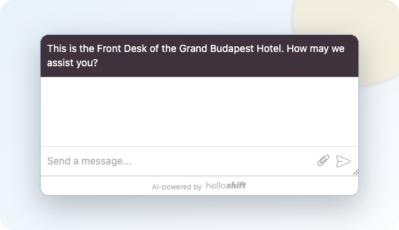 Hotel website chat widget greeting a visitor - AI-powered by HelloShift