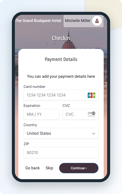 Digital credit card authorization form for hotels - secure remote card capture