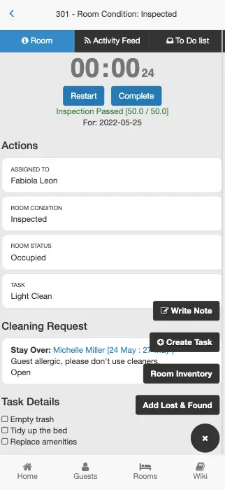 Housekeeping Management Tool: Cleaning Time Tracking