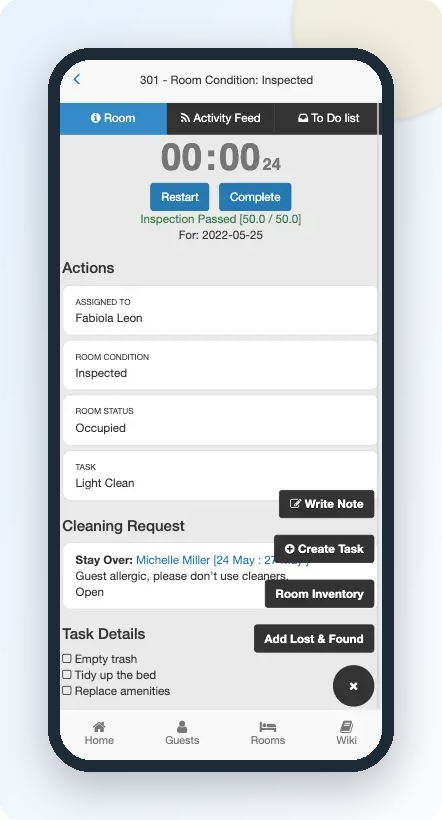 Housekeeping Management Tool: Cleaning Time Tracking