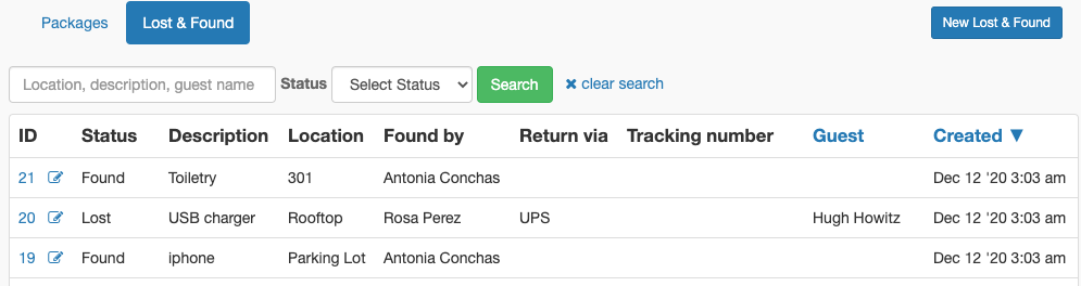 Hotel Package Lost & Found App