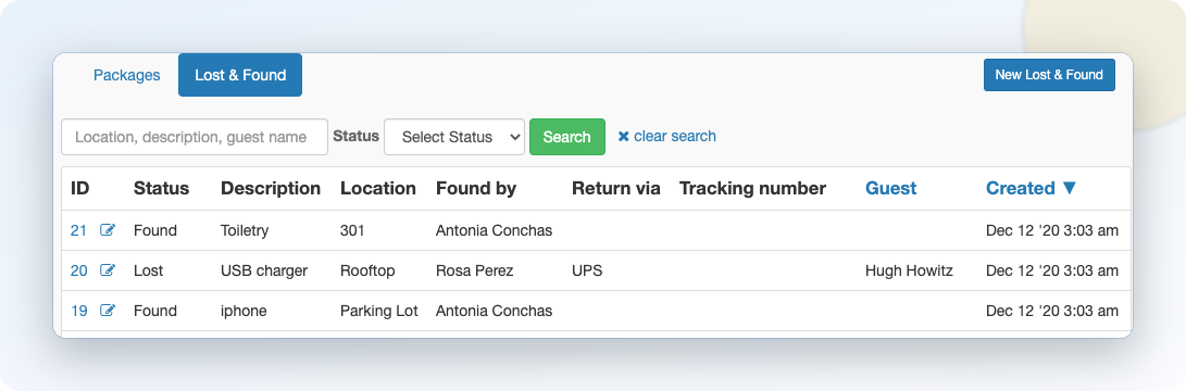Hotel Package Lost & Found App
